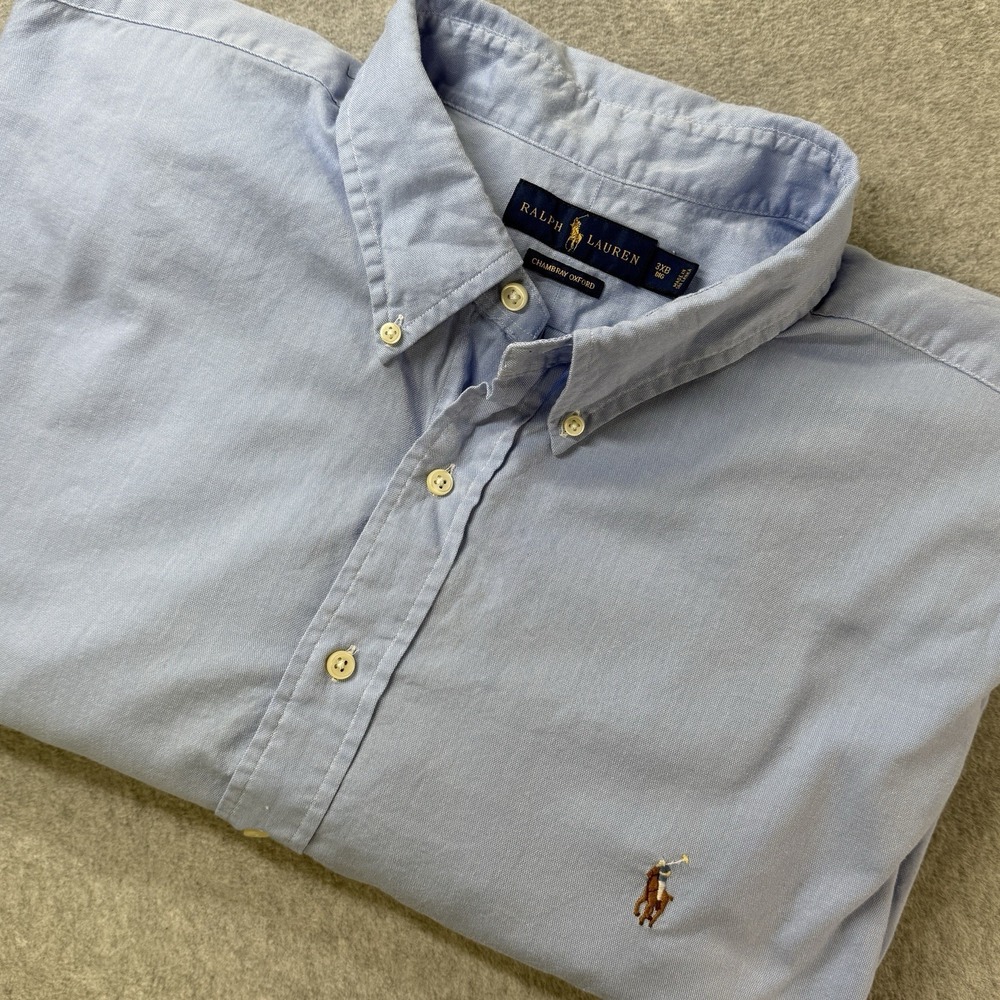 Ralph Lauren Men's Chambray Oxford Shirt SS Light Blue Pony Logo‎ 3XB Big
